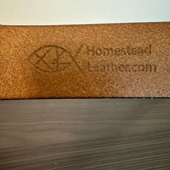 Homestead Leather Company Bridle leather belt with brass colored hardware 48” - Picture 2 of 6